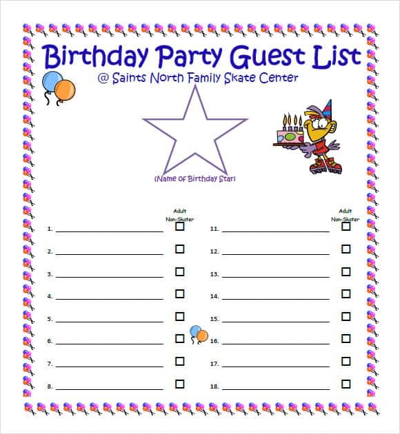 Birthday Party Guest List Template DD